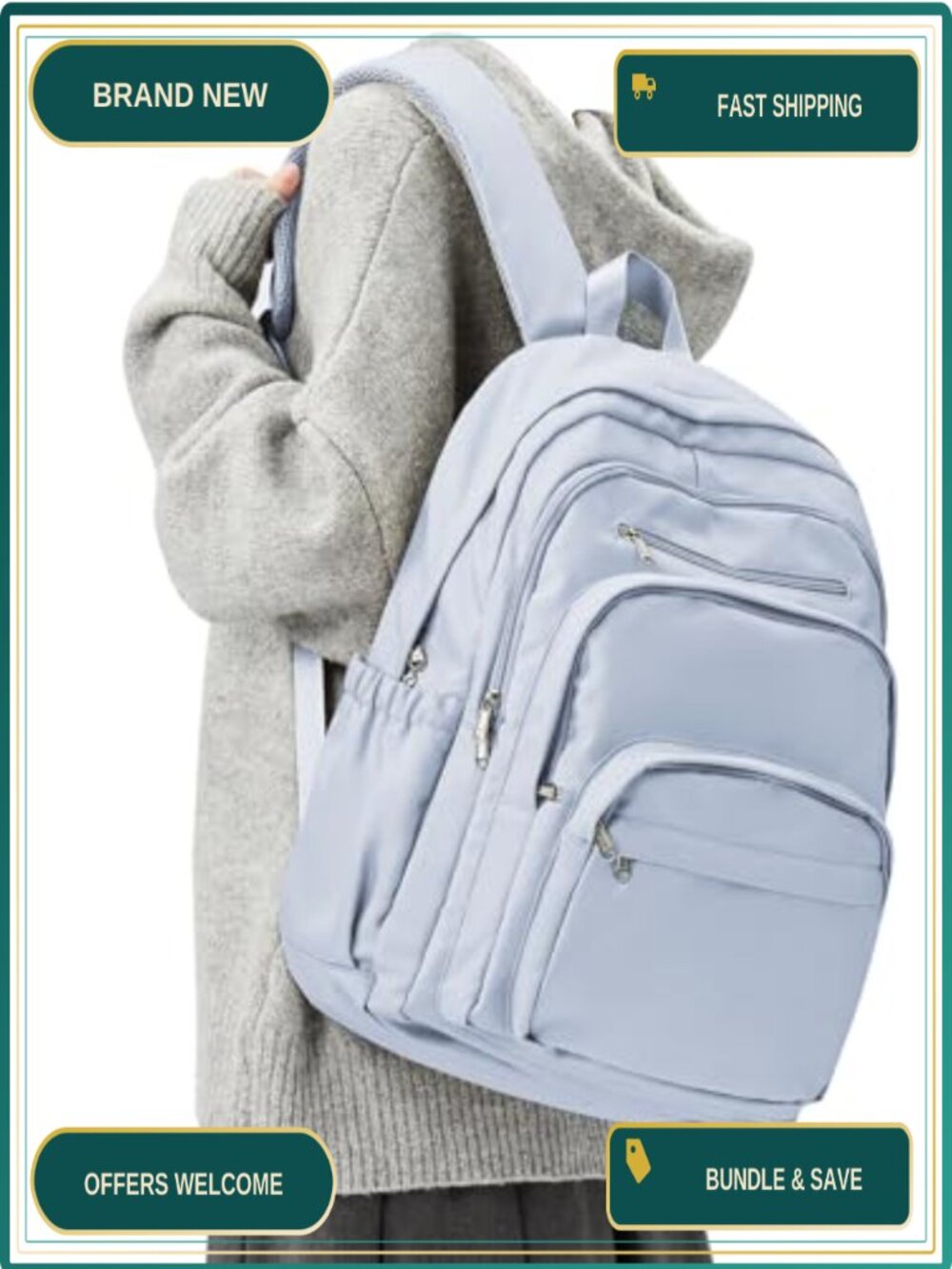 Large Capacity College Backpack with Pockets for Students, Lightweight Nylon